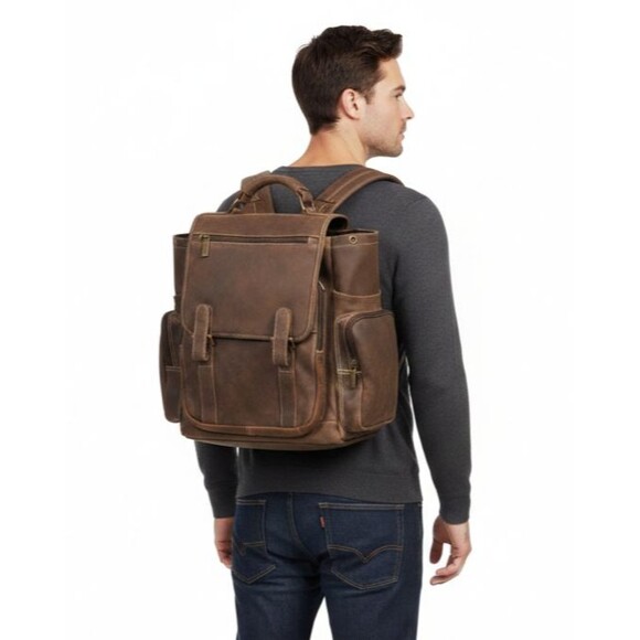 Other - Claire Chase Jumbo Leather Laptop Backpack Brown Fits 17" Computer Bag #329